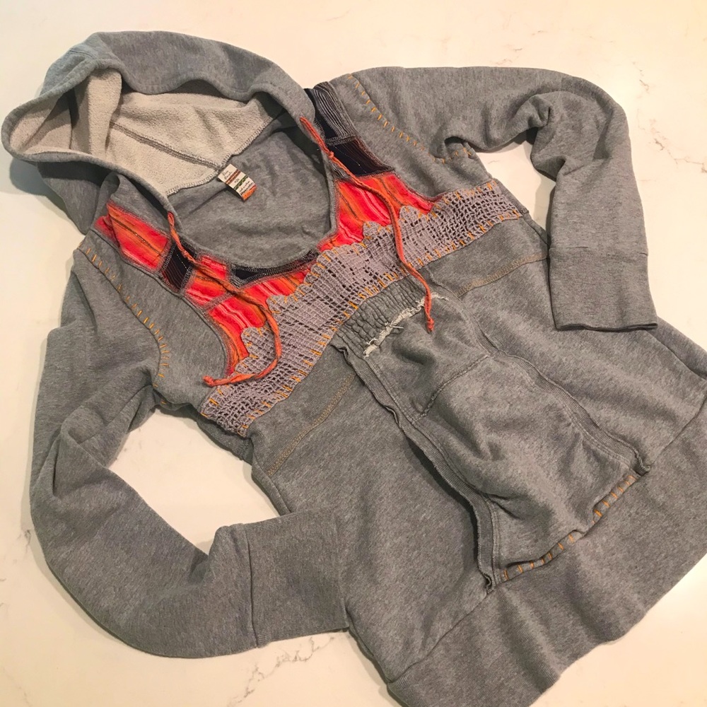 Free People Boho Patchwork Hoodie Sweatshirt.
